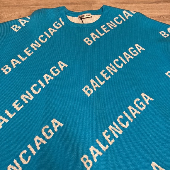 Balenciaga Baby Blue Repeat Logo Sweater - Large - Picture 5 of 9